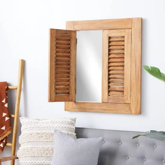 Brown Wood Rustic Wall Mirror 35" x 31" {9}