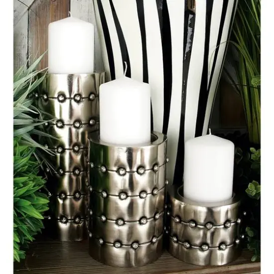 Silver Metal Industrial Candle Holder Set {10}
