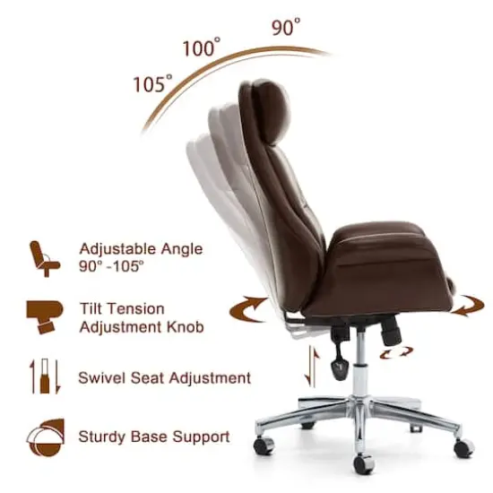 Glitzhome&reg; Mid-Century Modern Faux Leather Adjustable High Back Swivel Office Chair Coffee {9}