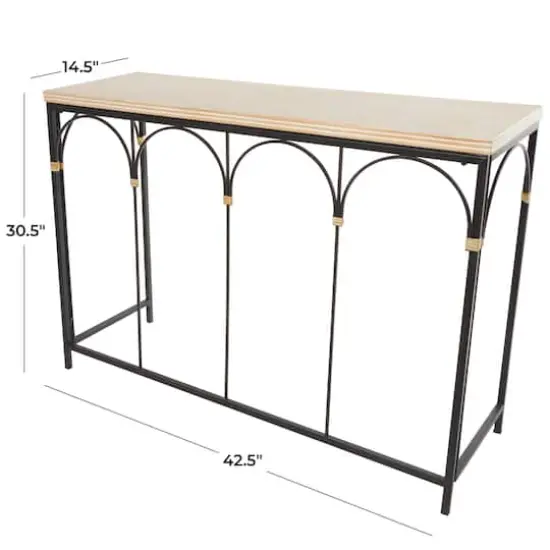 42.5" Black Arched Console Table with Zig Zag Patterned Top and Rattan Accents {10}