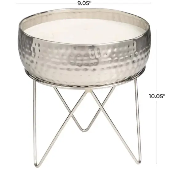 70oz. Campfire Scented White 4 Wick Candle in Silver Bowl with Tripod Stand {6}