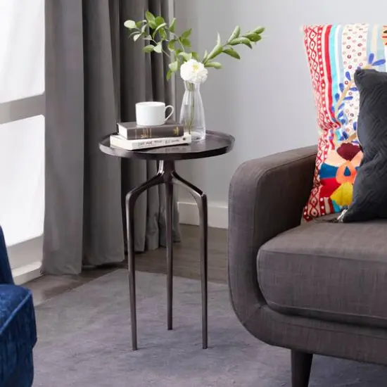25" Black Aluminum Contemporary Accent Table {8}
