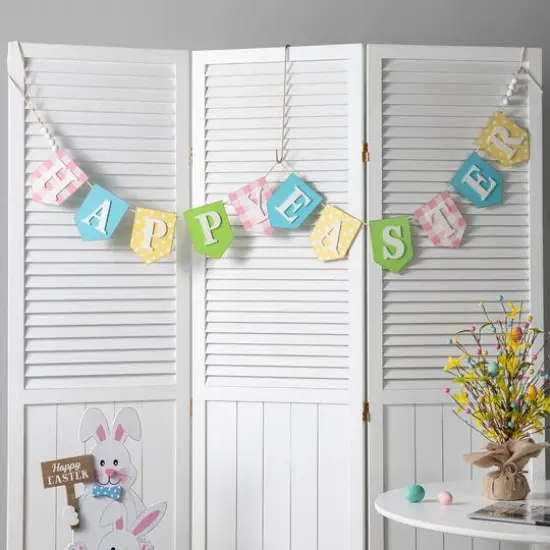 Glitzhome&reg; 6.5ft. Wooden Happy Easter Garland {3}