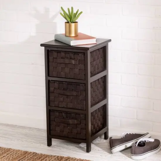 Honey Can Do 25" Small Espresso Storage Cabinet with Wood Frame & Woven Fabric Drawers {3}