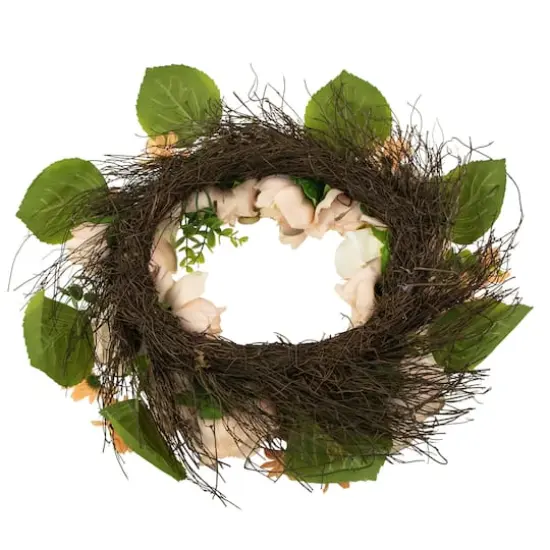 Peach and White Floral Fall Harvest Artificial Wreath 22" {5}