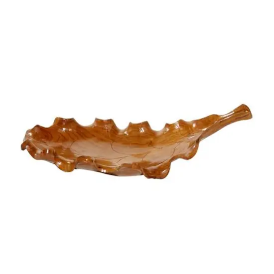 Brown Leaf Teak Wood Rustic Tray {7}