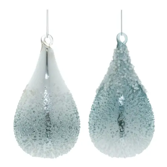 6" Seafoam Beaded Glass Teardrop Ornaments Set {3}