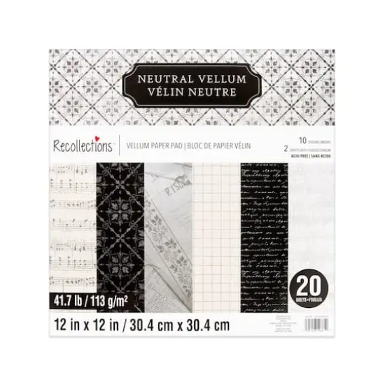12" x 12" Neutral Vellum Paper Pad by Recollections&trade;, 20 Sheets {1}