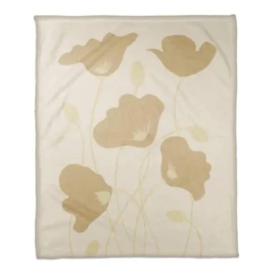 Simple Dusty Yellow Poppies Fleece Throw {1}