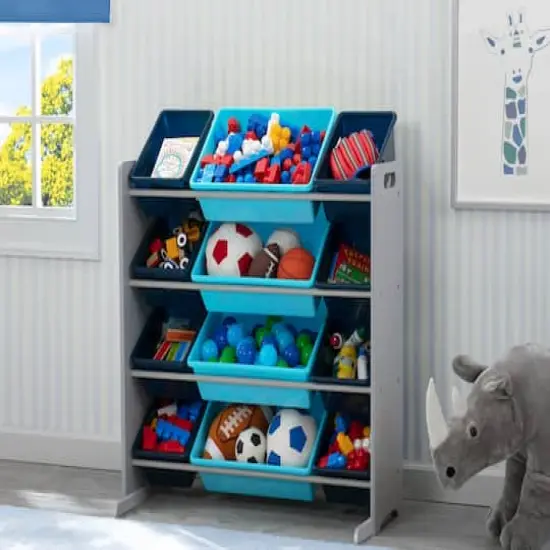 Kids Storage Organizer With 12 Plastic Bins Blue {5}