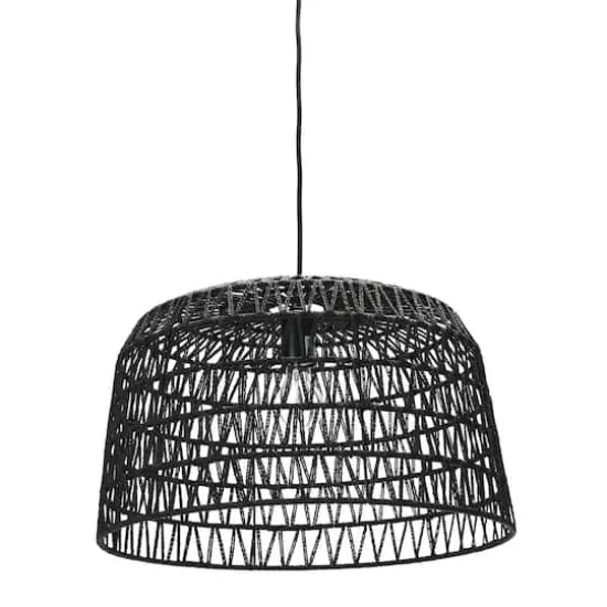 Hello Honey&reg; 19.5" Charcoal Gray Woven Pendant Lamp {1}