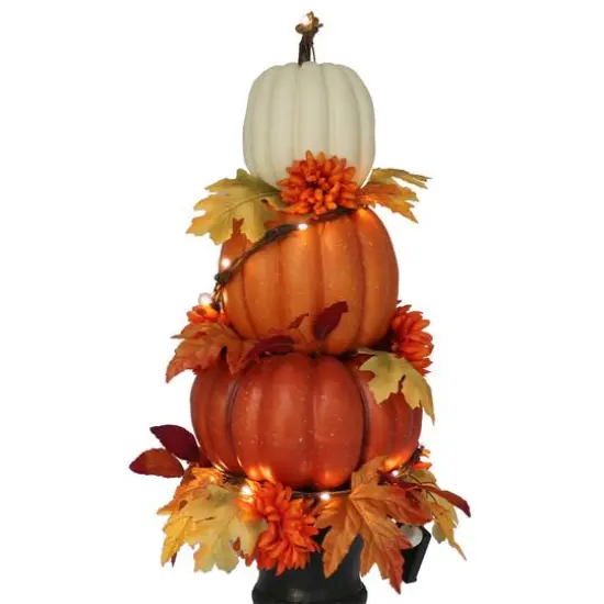 31.5" LED Premade Designer Premium Floral Pumpkin Topiary by Ashland&reg; {4}
