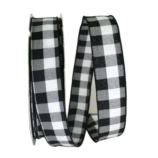 JAM Paper 1.5" x 50yd. Wired Celine Plaid Ribbon Black/White {1}