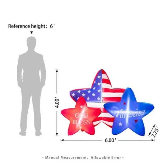 Glitzhome&reg; 6ft. Lighted Patriotic American Inflatable Stars D&eacute;cor {9}