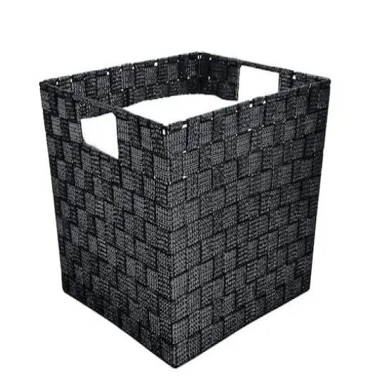 Simplify Lurex Striped Woven Storage Shelf BinBlack {4}