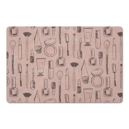 Makeup Icons Floor Mat Salmon Pink {1}
