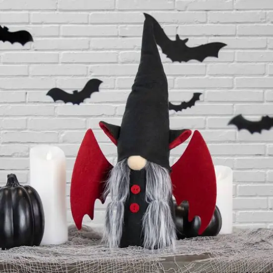 18" Female Black & Red Halloween Gnome with Bat Wings {1}