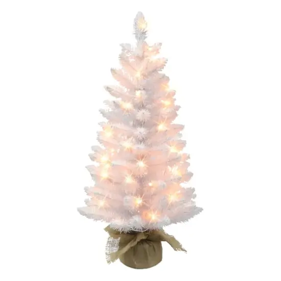 3ft. Pre-Lit White Artificial Christmas Tree in Burlap Base, Clear Lights {1}