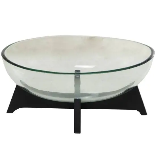 18" Clear Glass Kitchen Serving Bowl with Black Wooden Base {1}