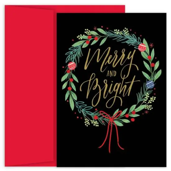JAM Paper Merry & Bright Wreath Christmas Cards & Envelopes Set {1}