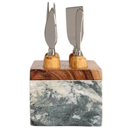 Hello Honey Black Marble Cheese Server Set with Mango Wood Stand {9}