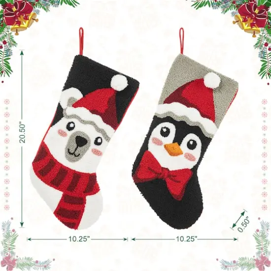 Glitzhome&reg; 20.5" Polar Bear & Penguin Hooked Stocking Set {9}