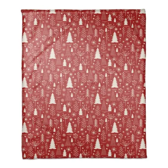 Red Winter Tree Pattern Coral Fleece Blanket {1}