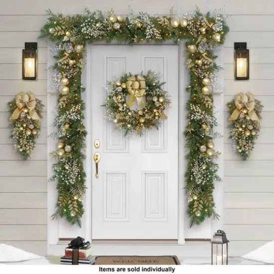 6ft. Battery-Operated Pre-Lit Gold Decorated Artificial Garland {4}