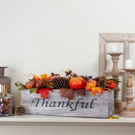 24" Autumn Harvest Maple Leaf & Berry Arrangement in Wooden Box {3}