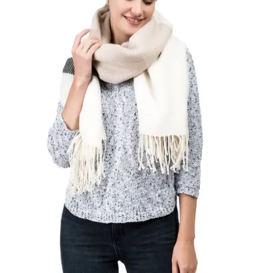 Glitzhome&reg; 78" Cream & Black Stripe Scarf with Tassels {3}
