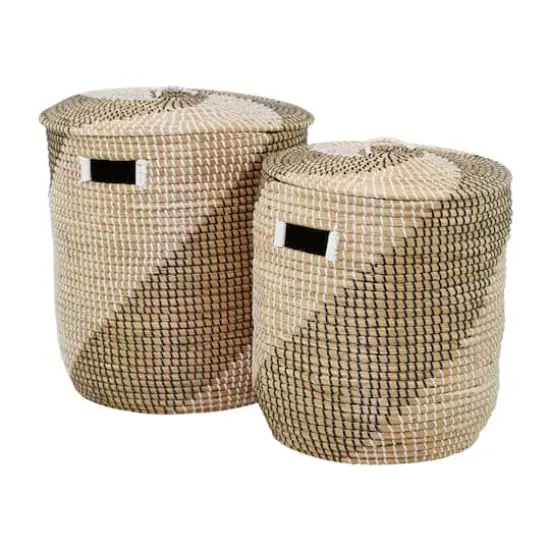 Brown Sea Grass Contemporary Storage Basket Set with Lids {4}
