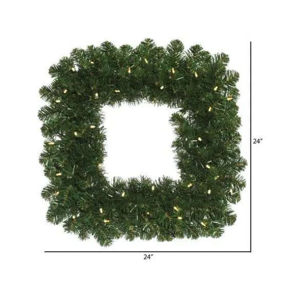 24" Pre-Lit Oregon Fir Christmas Square Wreath, Warm White LED Lights {3}
