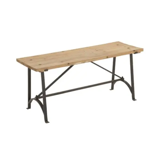 3.5ft. Beige Chinese Fir and Metal Industrial Bench {3}