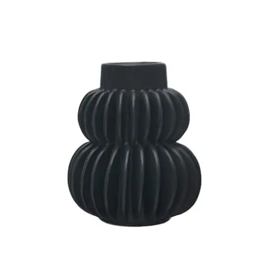 Hello Honey&reg; Bloomingville 5.5" Black Modern Pleated Stoneware Vase {1}