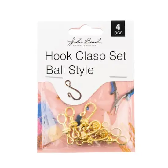 John Bead Must Have Findings 25mm Bali Style Hook Clasp Set, 4ct. Gold {1}