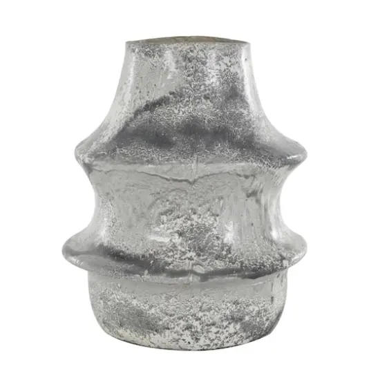 15" Light Gray Textured Paper Mache Fluted Vase with Ring Handle {5}