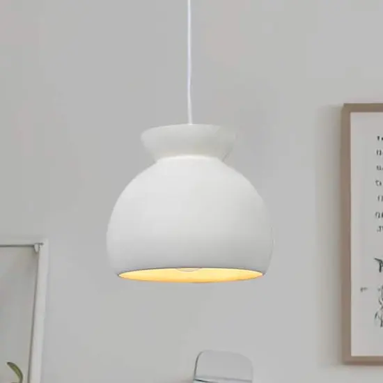 Hello Honey&reg; Sienna Matte White Boho Ceramic Ceiling Light with White Fabric Cord {3}