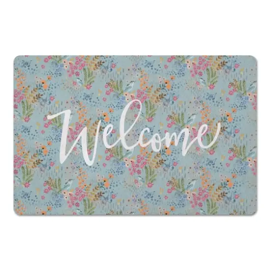 Welcome Butterfly Bird Floral Floor Mat Blue {1}