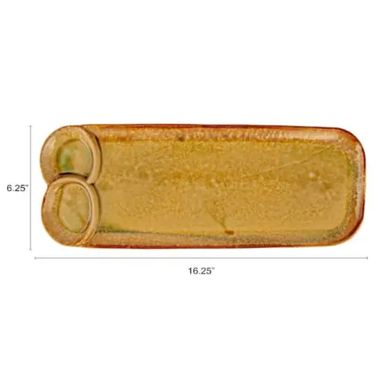 Hello Honey Stoneware Platter with 3 Sections, Reactive and Crackle Glaze, Caramel Color {7}