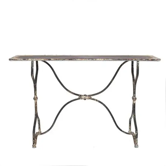 Hello Honey&reg; 5ft. Vintage Distressed Black & White Metal Sofa Table {1}