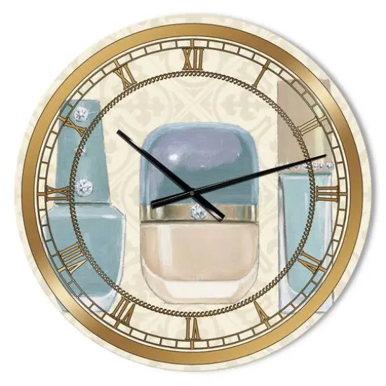 Designart 'Glam Cosmetics Blue Accessories Glam Wall Clock {1}