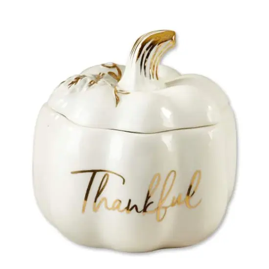 Kate Aspen White Thankful Pumpkin Decorative Bowl {1}