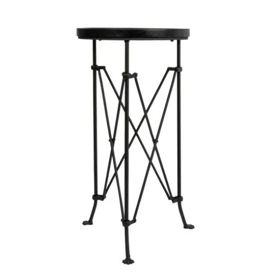 Hello Honey&reg; 2ft. Black Wood Top Modern Round Metal Accent Table {6}