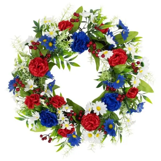 21" Red, White & Blue Mixed Floral Americana Wreath {1}