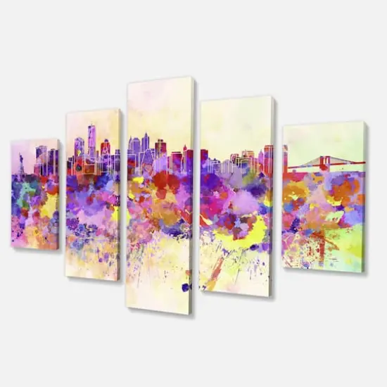 Designart - Purple New York Skyline - Large Cityscape Canvas Art Print {4}