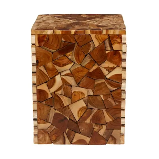 18" Brown Teak Contemporary Stool {3}