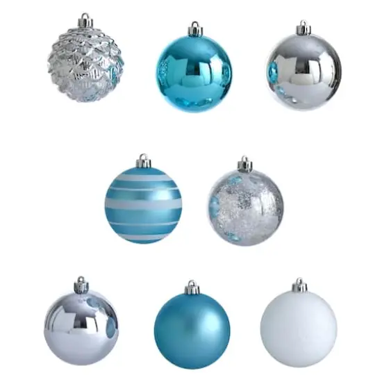 64ct. 3" Blue & Silver Shatterproof Ball Ornaments {4}
