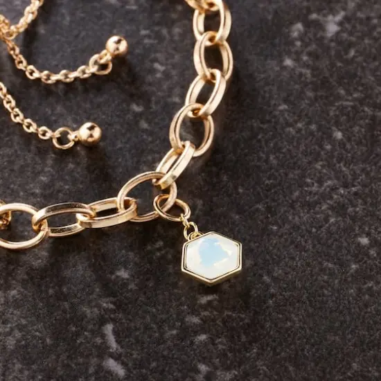 14K Gold Plated White Opal Austrian Crystal Hexagon Charm by Bead Landing&trade; {3}