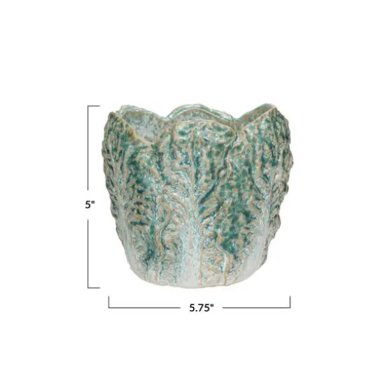 Hello Honey&reg; 5.75" Green Reactive Glaze Embossed Stoneware Cabbage Planter {8}