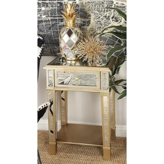 27" Beige Chinese Fir Glam Accent Table {7}